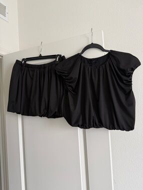 Black Two-Piece Bubble Top and Skirt Set